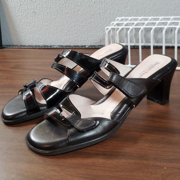 Beautifeel Begonia Black Smooth Patent Leather Sandals Velcro‎ Adjustable 42 11½ - Picture 1 of 12
